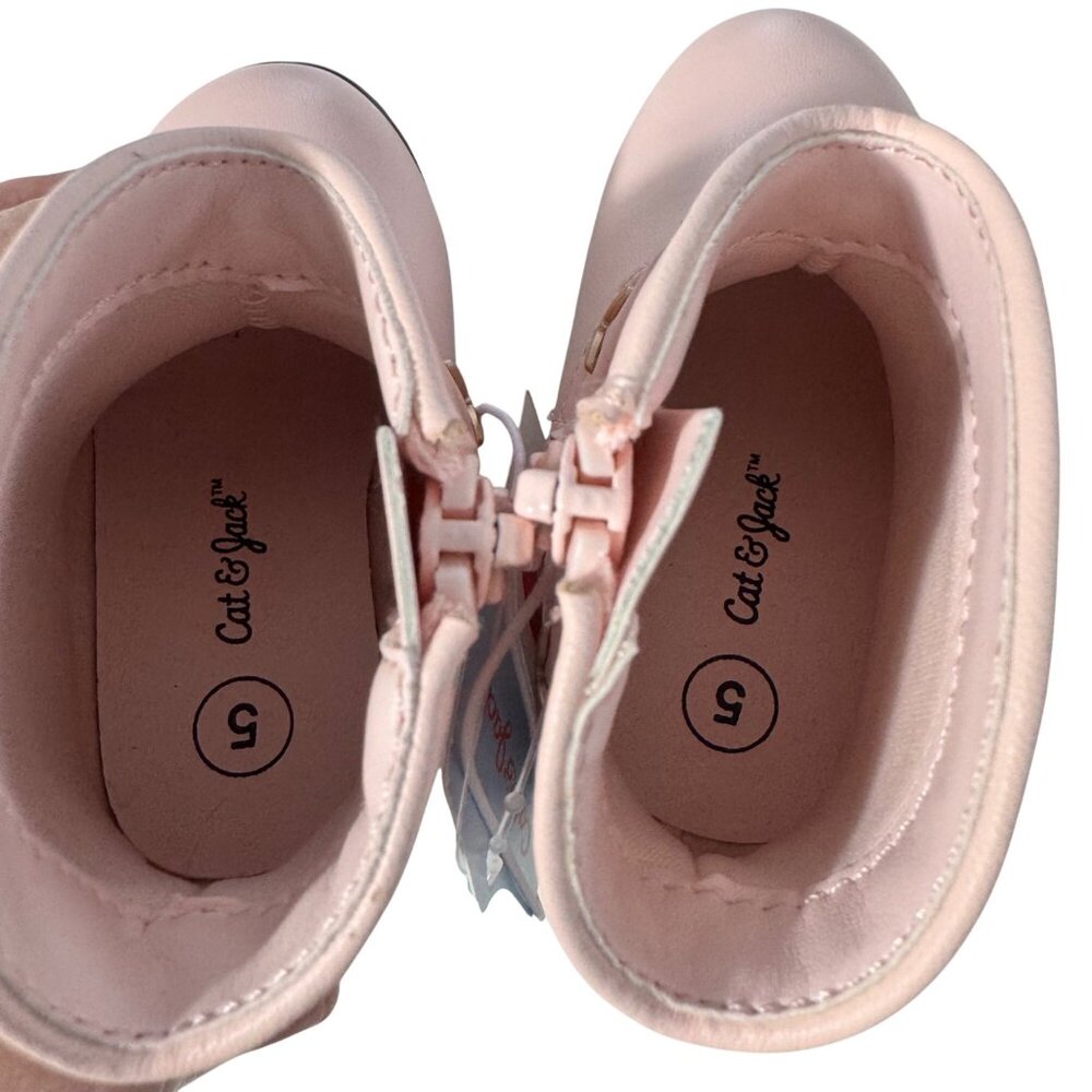 Cat & Jack Girls Butterfly Pink Gracie Boots size 5 Faux Leather Strappy Zip New - Picture 15 of 15
